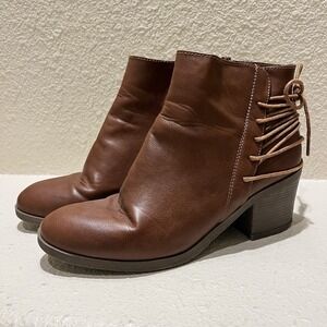 Bamboo Brown Booties Zipper Tie Back‎ Ankle Boots Women's Size 9 Faux Leather